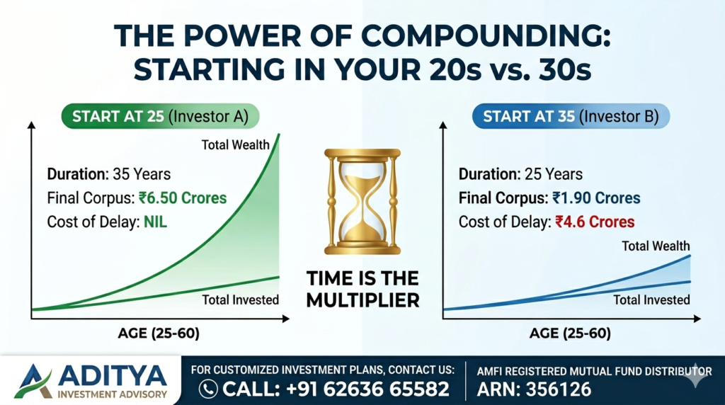 the Power of Compounding secrets investing in 20s vs. 30s mutual fund or sip karre
